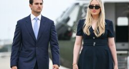 New mom Tiffany Trump , 31, looked effortlessly stunning and elegant as she joined her dad, Donald Trump to leave Washington for his official state visit to the UK on Tuesday morning