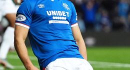 Raskin roars with delight after firing Rangers into the lead against Hibs
