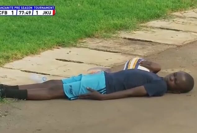 A football match was suspended due to an emergency in the middle of play that saw players forced to lie on the ground and take cover due to a swarm of bees