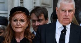 King Charles has banished Prince Andrew and Sarah Ferguson from the Royal Family 's Christmas celebrations, sources have claimed. Pictured: Prince Andrew and Sarah Ferguson at the Duchess of Kent's funeral on September 16