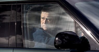 Prince Andrew appeared pensive as he stared out the window of a car while driving around Windsor Castle - where the King will be hosting US President Donald Trump for a state visit this week