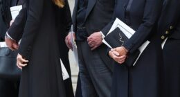 Prince Andrew and Fergie were seen laughing during what was a sombre occasion for the Duchess of Kent