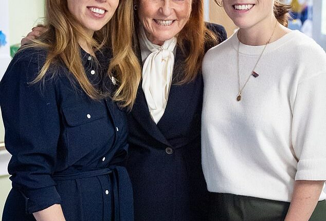 Princesses Beatrice and Eugenie have been left in a 'very difficult' position over their upcoming Christmas plans, a royal author has claimed. Pictured, the sisters with their mother, Sarah Ferguson, in London in April 2025