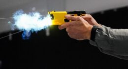 Hundreds of prison officers are to be given Tasers (pictured, file photo) for the first time in order to defend themselves against inmates, ministers announced last night