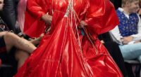 Prue Leith put her best fashion foot forward as she walked alongside topless models at the Vin + Omi: Dysphoriana show durign London Fashion Week on Thursday