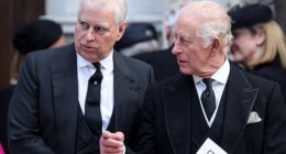Prince Andrew and King Charles at last week's funeral of the Duchess of Kent