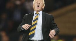 An uncomfortable moment for Strachan during a European qualifier with Scotland in 2015