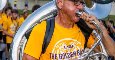 Retired accountant is hitting a high note: He's joined Louisiana State University's marching band