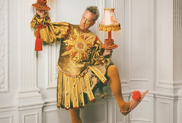 Richard E Grant dressed as a candelabra while Joanna Lumley transformed into three flying ducks for The World of Interiors's October edition