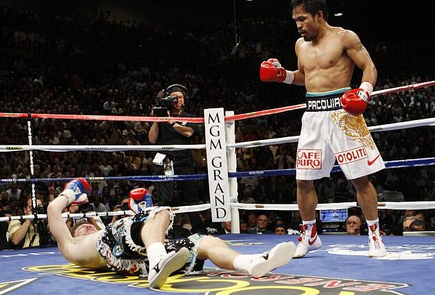Ricky Hatton of Britain goes down in a TKO in the second round during his fight with Manny Pacquiao of the Phillippines. The Hitman said the defeat left him suicidal