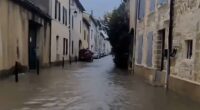 Dramatic video footage has captured the impact of the extreme weather in the picturesque coastal Carmague region of southern France, with the streets flooded with ankle-deep water following heavy rainfall. A severe weather alert has been issued for swathes of the country