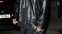 Romeo Beckham cut a trendy figure in a black leather jacket as he celebrated his 23rd birthday with family at the lavish London venue Aki on Friday