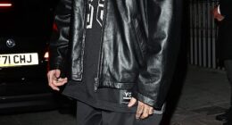 Romeo Beckham cut a trendy figure in a black leather jacket as he celebrated his 23rd birthday with family at the lavish London venue Aki on Friday