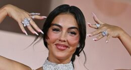 Cristiano Ronaldo's fiancée Georgina Rodriguez flashed her giant sparkling engagement ring on Sunday as she hit the red carpet at the Filming Italy Venice Award