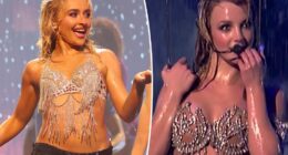 Sabrina Carpenter nods to Britney Spears in bedazzled bra during VMAs 2025 performance