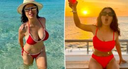 Salma Hayek wears a red bikini to celebrate her 59th birthday
