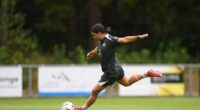 Sam Kerr is pictured in full flight for Chelsea during a training session last month. She returns on Saturday morning, Australian time, after 20 months of injury hell