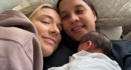 Sam Kerr (pictured with fiancée Kristie Mewis and their boy Jagger) says she's still trying to wrap her head around being a mum