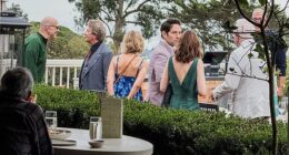 Martin Short (second from left), Paul Rudd (third from right) and Steve Martin (right) were seen Friday at the Santa Barbara hotel where they are staying for Selena Gomez' wedding weekend