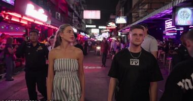 Young British men are soliciting sex for 'as little as £23' in Thailand, with some choosing to ditch the UK altogether and settle down with these 'bar girls', Zara McDermott discovered in her new documentary Thailand: The Dark Side of Paradise. She is seen here with Mac, a British content creator who ditched the UK for Thailand two years ago