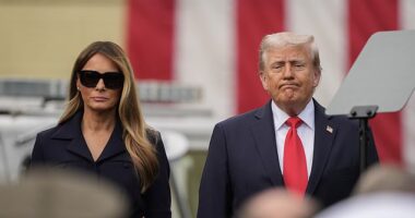 President Donald Trump (right) and First Lady Melania Trump (left) appeared together at the Pentagon Thursday to mark the 24th anniversary of the 9/11 terror attacks