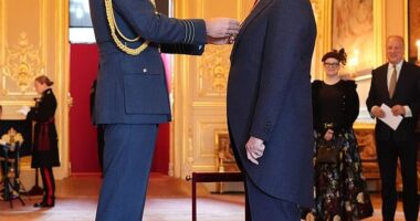 Sir Gary Oldman was among those accepting honours on Tuesday as he received a knighthood at Windsor Castle