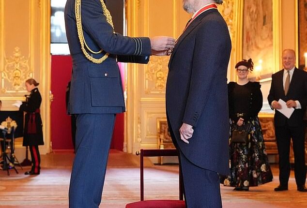 Sir Gary Oldman was among those accepting honours on Tuesday as he received a knighthood at Windsor Castle