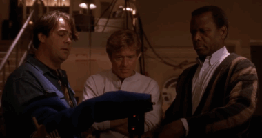 Dan Aykroyd, Robert Redford, and Sidney Poitier in the film Sneakers.