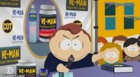 In one scene, 'master debater' Eric Cartman tackles another Kirk-esque influencer hosting a rally at a college campus and takes over the show - Bible in hand
