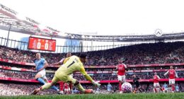 Erling Haaland puts Manchester City in front at the Emirates Stadium on Sunday, having taken advantage of his side's new approach