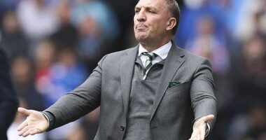 Brendan Rodgers looks totally frustrated during Sunday's 0-0 draw with Rangers at Ibrox