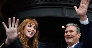 Labour Party Leader Sir Keir Starmer (right) seen with Labour Deputy Leader Angela Rayner (left) arrive for the 2021 Labour conference on September 25, 2021 in Brighton