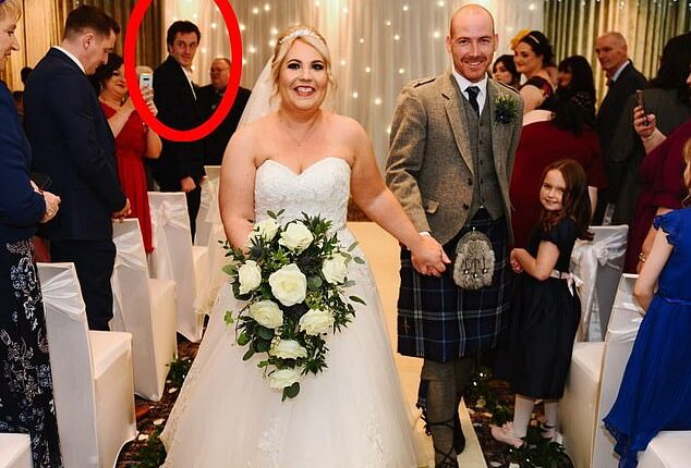 The wedding crasher is found: For four years this bride and groom pondered the identity of the dark-haired stranger at their nuptials - now they have discovered the hilarious truth
