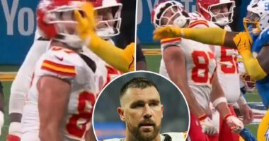 Travis Kelce slapped by Chargers player in shocking moment at Chiefs game in Brazil -- and Swifties are furious