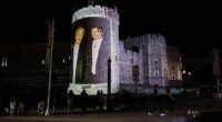 An image of U.S. President Donald Trump alongside disgraced financier Jeffrey Epstein is projected by by the campaign group Led By Donkeys on Windsor castle, after the arrival of U.S. President Donald Trump and first lady Melania Trump for a state visit to the country, in Windsor, Berkshire, Britain September 16, 2025