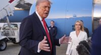 President Donald Trump said he will look into the 'horrible' killing of a Ukrainian woman by a career criminal as he spoke to the press Sunday at Joint Base Andrews