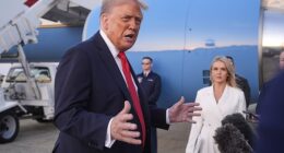 President Donald Trump said he will look into the 'horrible' killing of a Ukrainian woman by a career criminal as he spoke to the press Sunday at Joint Base Andrews