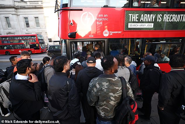 Despairing commuters are now packing onto buses into the city which are extremely busy with workers