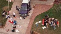 In advance of killing 13 students, one teacher and ultimately themselves, Colorado teenagers Eric Harris and Dylan Klebold documented their preparations on camera (Pictured: Medics treating the wounded at Columbine High School in Littleton, Colorado on April 20, 1999)