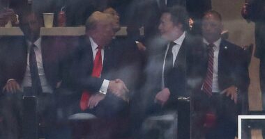 President Donald Trump and billionaire Elon Musk reunited at Charlie Kirk's funeral on Sunday months after their messy public feud