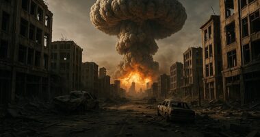While TikTok evangelists predicted the rapture would come this week, apocalypse experts say that human life is much more likely to be destroyed by our own actions than any outside force - such as nuclear war (AI–generated impression)