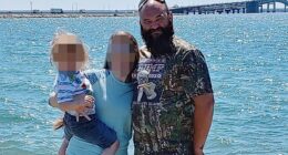 In one image, Sanford poses alongside his wife and son wearing a pro-Trump shirt with the message 'Make Liberals Cry Again'