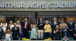 Who's who in Trump's US Open box? President is flanked by beaming granddaughter Arabella and MAGA inner circle