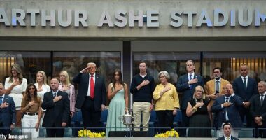Who's who in Trump's US Open box? President is flanked by beaming granddaughter Arabella and MAGA inner circle