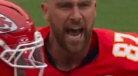 Travis Kelce screaming at teammates
