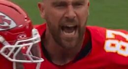 Travis Kelce screaming at teammates