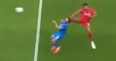 A footballer committed a horror challenge with a late tackle in a match between Peterborough and Leyton Orient on Tuesday night