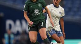 A game between Racing Louisville and Seattle Reign was abandoned after Louisville midfielder Savannah DeMelo (green kit) collapsed on the pitch just before halftime