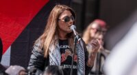 Senator Lidia Thorpe has threatened to 'burn down' parliament amid nationwide pro-Palestine protests. She is pictured speaking to demonstrators in Melbourne in August