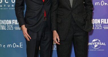 Daniel Day-Lewis posed alongside his son Ronan at the premiere of their film Anemone at the BFI London Film Festival on Tuesday